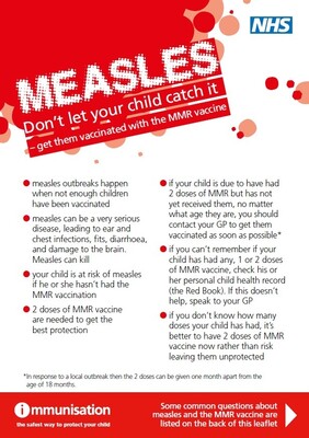 Measles - don't let your child catch it (schools flyer)