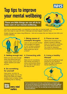 Top tips to improve your mental wellbeing (A4 poster)