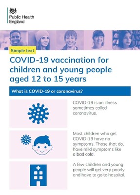 COVID-19 vaccination for children and young people aged 12 to 15 years - simple text (leaflet)