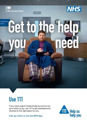 Get to the help you need - man in armchair (A4 poster)
