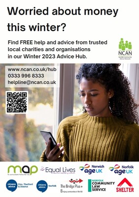Worried about money this winter - young bme woman (A4 poster)