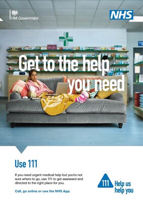 Get to the help you need - female on laptop (A4 poster)