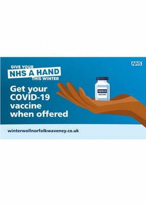 Get your COVID-19 vaccine when offered (reception tv screen)