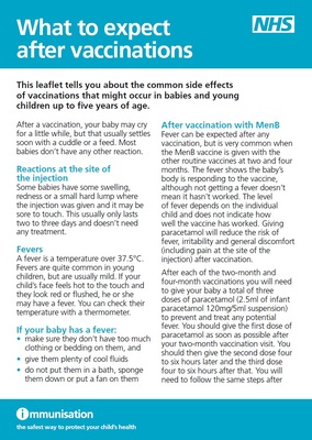 What to expect after vaccinations (flyer)