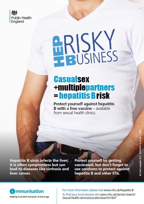 Hep B - risky business (gendered vaccination flyer)