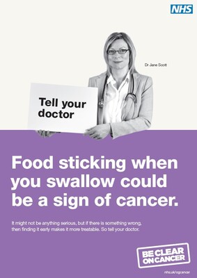 Food sticking when you swallow could be a sign of cancer (A4 poster)