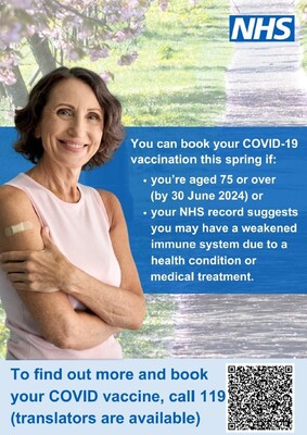 You can book your COVID-19 vaccination this Spring - mature woman (A4 poster)
