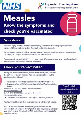 Measles - know the symptoms and check you're vaccinated (A4 poster)
