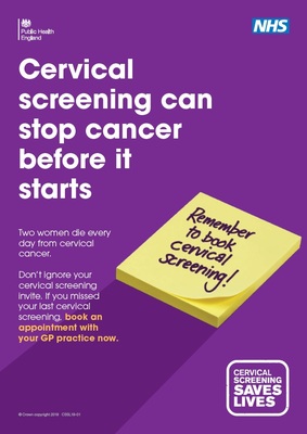 Cervical screening can stop cancer before it starts - post it note (A4 poster)