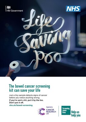 Life saving poo - bowel cancer screening - white female (A4 poster)