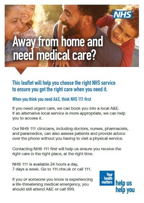 Away from home and need medical care? (A5 leaflet)