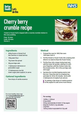 Cherry berry crumble recipe (A5 flyer)