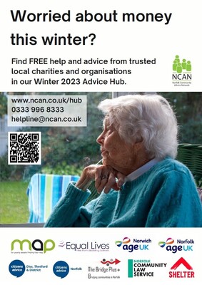 Worried about money this winter - older woman (A4 poster)
