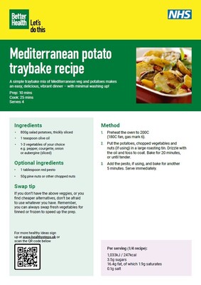 Mediterranean potato traybake recipe (A5 flyer)
