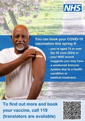 You can book your COVID-19 vaccination this Spring - BME man (A4 poster)